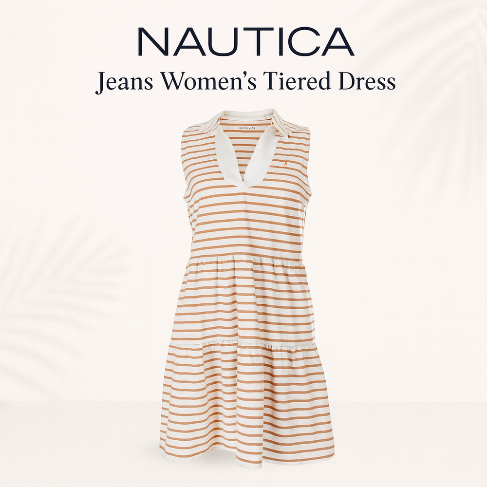 Nautica Jeans Women's Tiered Dress |  (Color: Almond/Ivory)